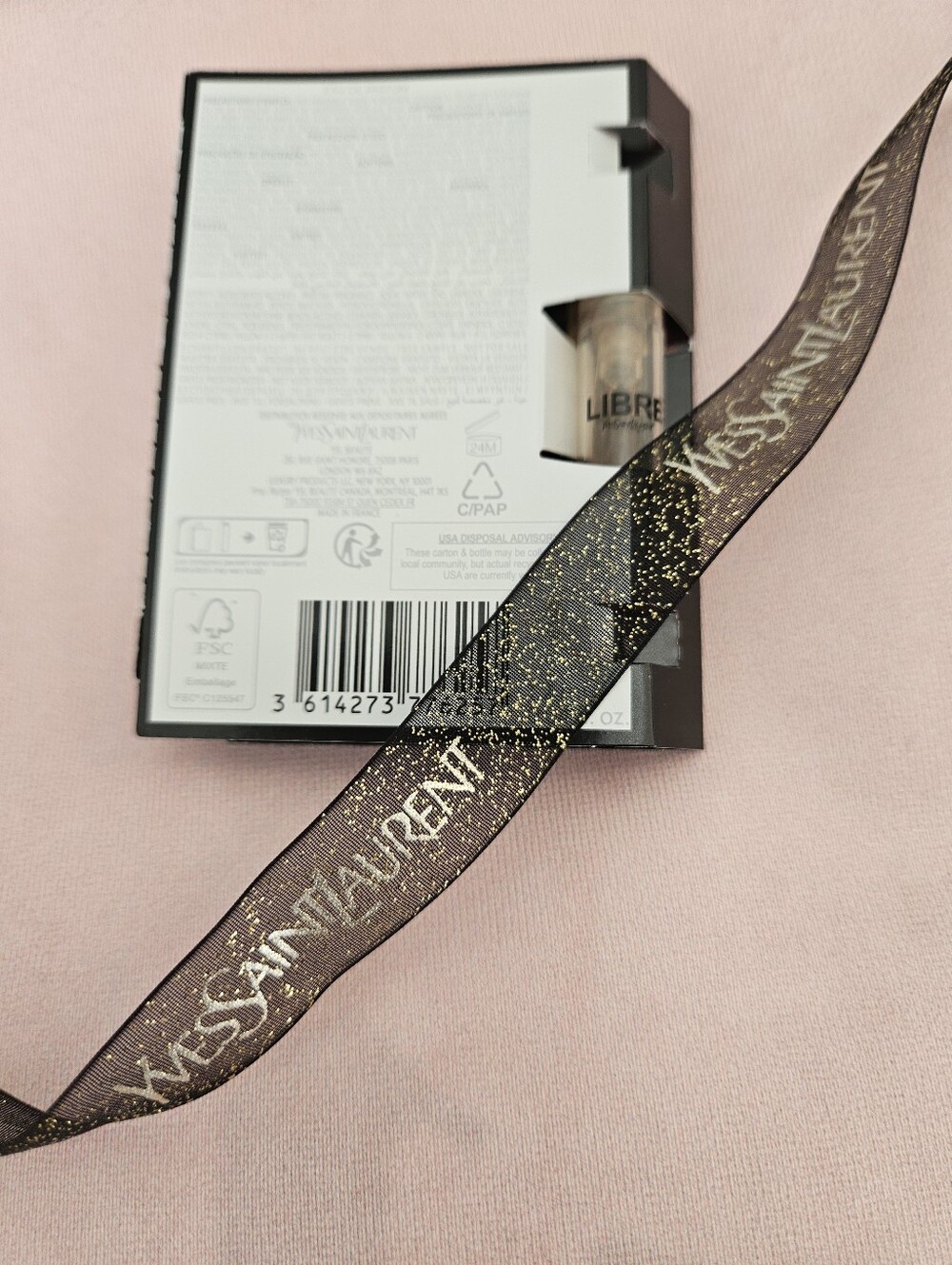 YSL Libre Sample With Saint Laurent Black Ribbon With Gold Glitter Accents